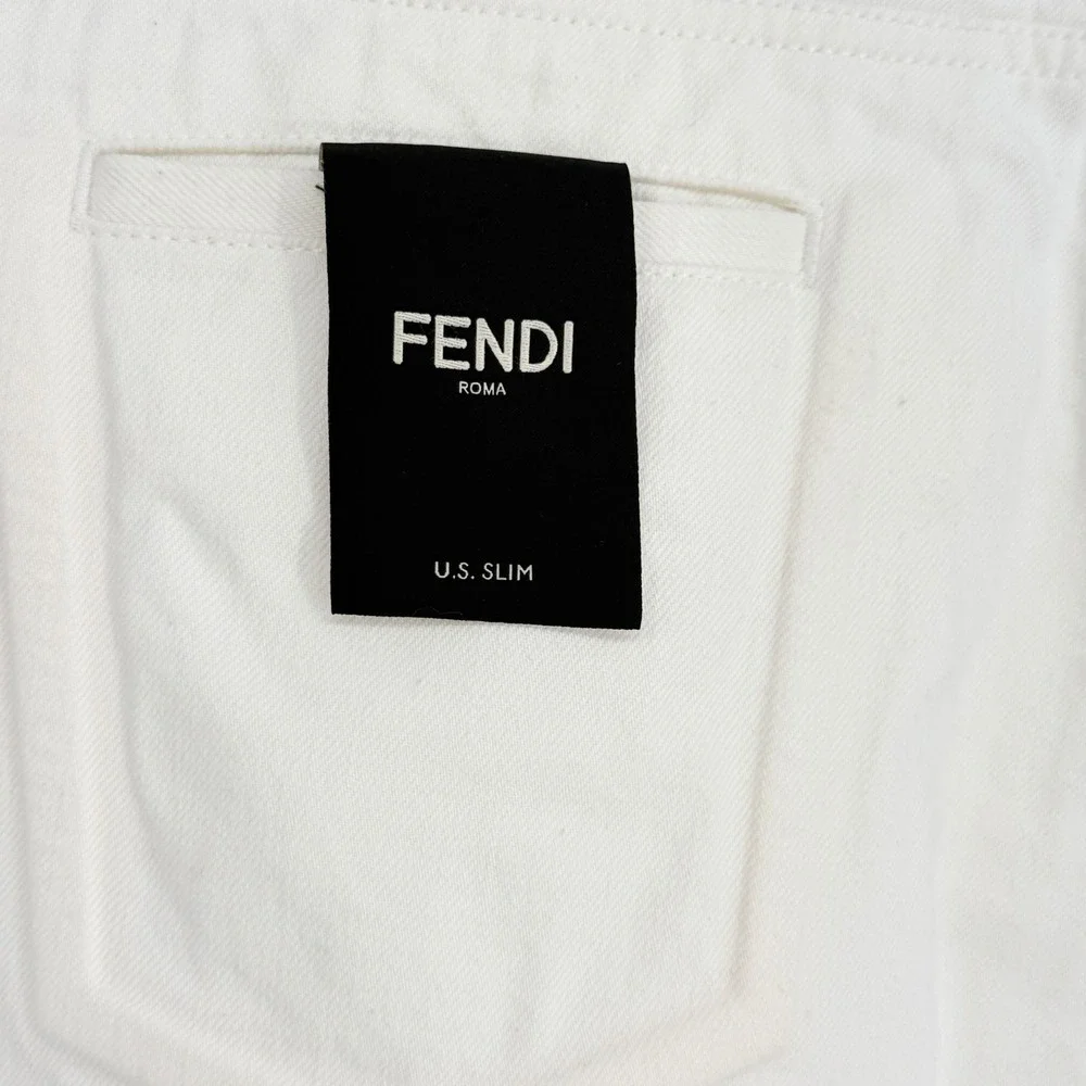 Fendi Roma Mens Size 33x34 Off White Slim Fit Jeans Italy Embossed logo